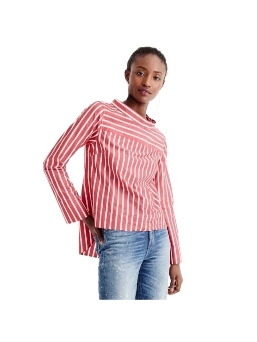 J. Crew Red and White Striped Funnelneck Top Sz 8